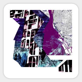 the city in bedrock map ecopop collage in dark Sticker